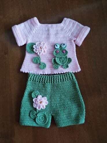 barbie garderoba za devojcice: Ručno heklani kompleti za bebe/decu - Komplet 1: majica i šorts od — 1