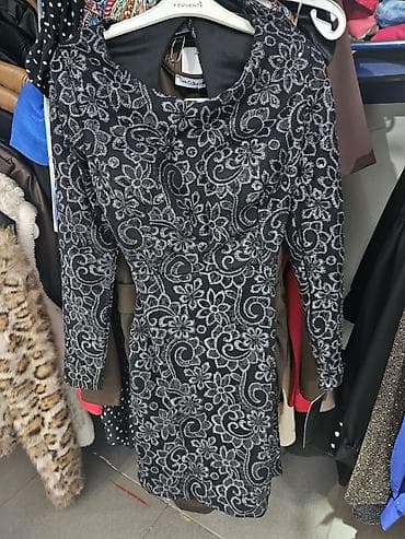 jordanke 1: Elegantna crna haljina sa srebrnim floralnim vezom, blago šljokicava — 1