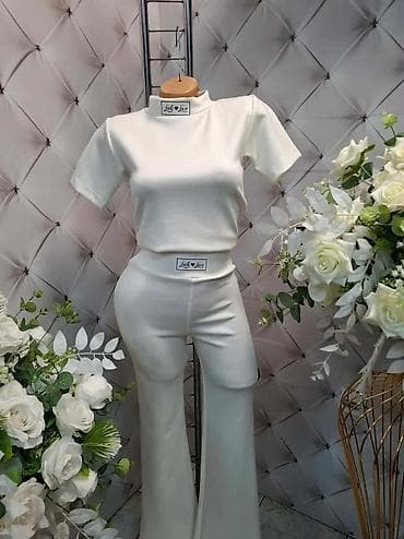 sako i majica: Damski komplet – top sa kratkim rukavima i pantalone sa zvonastim — 2