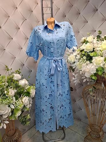 Ženska haljina od čipke – košulja-kroj, midi dužina - Model