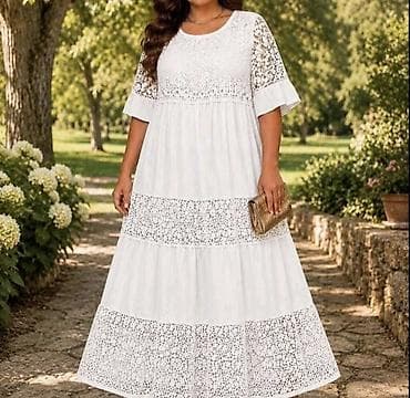 blondy svecane haljine: Dugačka ženska haljina sa čipkom, boho/romantičan stil. - Rukavi: 3/4 — 5