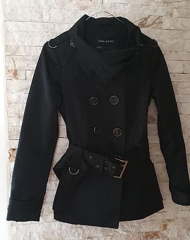 jakn: ZARA BASIC ženski mantil – crni, dvoredno kopčanje - Model: klasični — 1