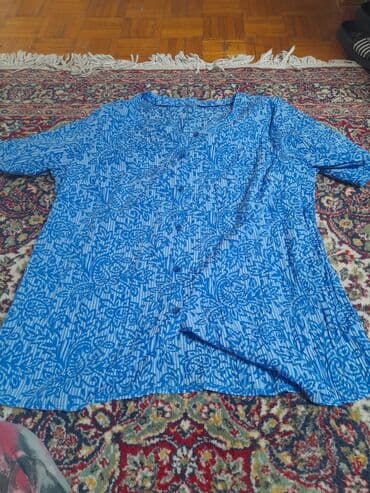 pantalone i bluza za svadbu: Ženska bluza na kopčanje, lagana i prozračna. - Boja: plava sa belim — 1