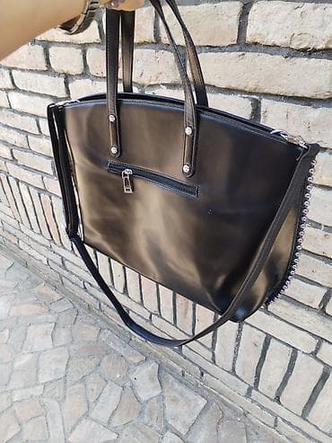 srebrni privesci za pandoru: Crna torba 50×30 cm - Materijal: glatka eko-koža, sjajna završnica - — 2