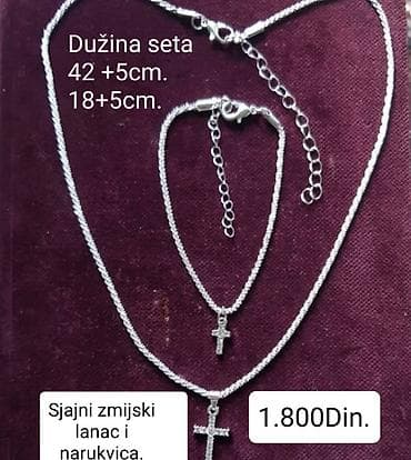biseri nakit: Posrebreni set nakita – sjajni “zmijski” lanac i narukvica sa — 1
