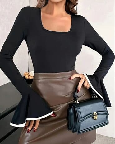 kosulja haljina stradivarius: L, Likra, Jednobojni, bоја - Crna — 18