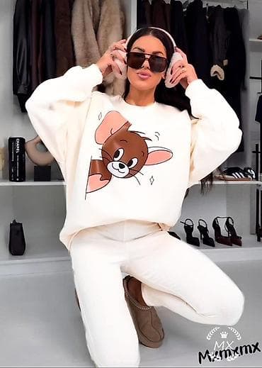 evolution trenerke: ✅Top ženski komplet trenerke sa karikaturalnim printom miša na duksu — 5