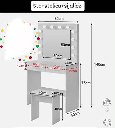 Dečiji nameštaj: Toaletni sto sa LED ogledalom i tabureom - Set: sto + ogledalo sa — 2