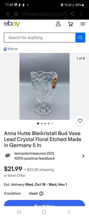 tegla za limunadu: Vaza nova rucni rad Anna Huite. kristal,led,brusen kristal. 70te — 15