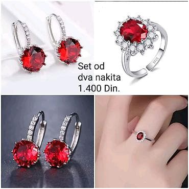torbe m: Elegantni posrebreni set od dva nakita sa crvenim kamenjem – minđuše — 1