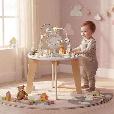 kreativni konstruktor: Drveni 5u1 edukativni interaktivni sto za decu – ECOTOYS Šifra — 1