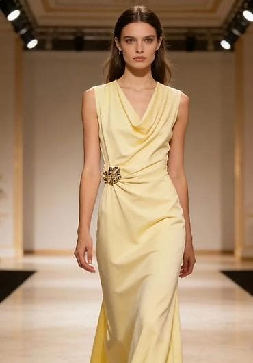 Dresses: Elegantna midi haljina sa drapiranim kaskadnim izrezom i ukrasnom — 6