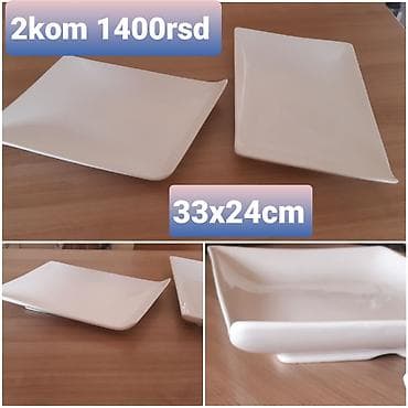 klub stolovi set: Set od 2 bela pravougaona tanjira za serviranje. - Dimenzije: 33 x 24 — 1