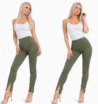 ccc haljine: Ženske uske pantalone – maslinasto zelene - Model: skinny, visok — 4