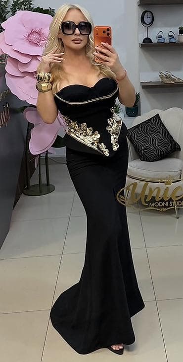 sandale za vodu: Elegantna večernja haljina – crna, duga, sirena kroj. Gornji deo je — 1