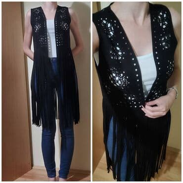 prsluk l: Crni prsluk Elegantan prsluk sa resama, veoma zanimljiv šupljikav — 1