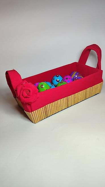 Rasveta: Dekorativna korpica sa ručkama i ukrasnom ružom - Pravougaona korpica — 4