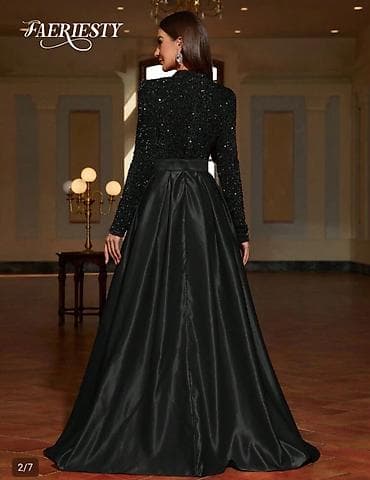 haljine crne svecane: Elegantna duga crna svečana haljina FAERIESTY (SHEIN). - Gornji deo — 2