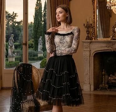 Overalls: Komplet: Suknja i Bluza.Elegantna midi suknja od crnog tila sa — 1