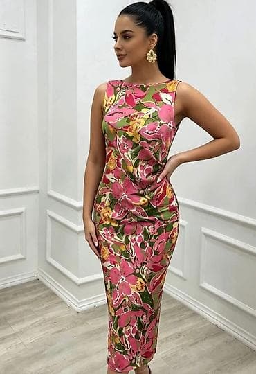 zara midi haljine: Haljina bez rukava,cvetni print. Midi dužina do pola listova,blago — 1