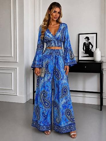 sandale aldo femme: Boho ženski komplet – top i široke pantalone s paisley printom - — 3