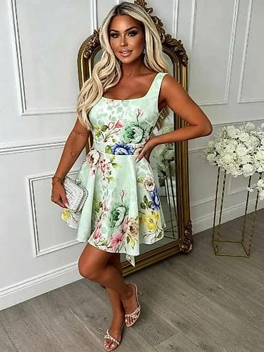 nike roze: Ženska kratka haljina A-kroja sa cvetnim printom - Silueta: struk — 4