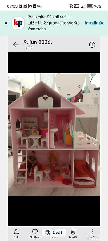 Toys: Drvena kuća za lutke sa više nivoa i kompletom nameštaja. - — 3