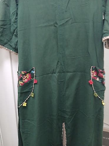 Haljine: Zelena duga tunika/haljina sa etno detaljima - Boja: tamnozelena sa — 2