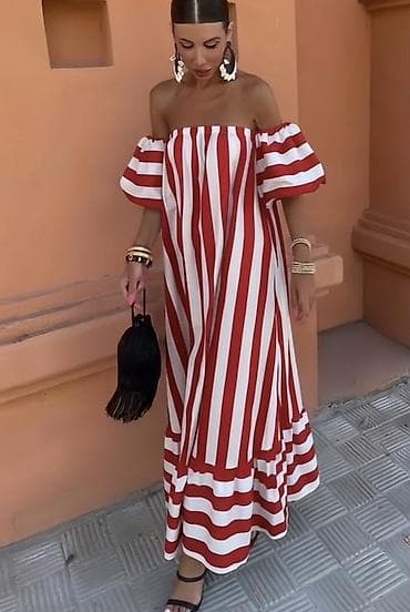 prologic odelo: ❤️Ženska letnja maxi haljina na pruge, off-shoulder kroja.
✅2600 din — 2