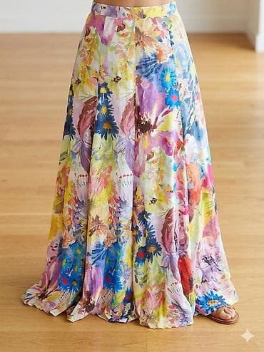 Duga ženska suknja sa cvetnim akvarel printom - Kroj: duga maksi
