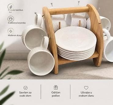 rucna pumpa za balone cena: Set za kafu/čaj sa drvenim stalkom - Materijal: šolje i tanjiri od — 1