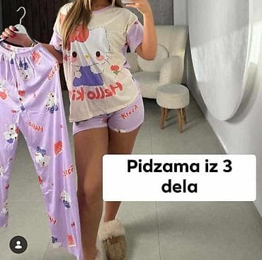 Pidžama iz 3 dela – ženski set. - Sastav kompleta: -kratka majica sa