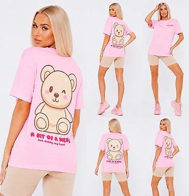 majica messi: Roze oversize majica sa printom medvedića - Boja: svetlo roze - Kroj — 2
