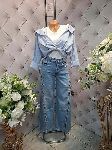 zara denim: Ženske farmerke širokih nogavica sa ukrasnim nitnama - Model — 1