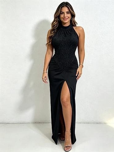 🔥Elegantna duga haljina sa visokom prorezom i čipkanim gornjim delom — 4