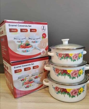 Čaše: Set emajliranih šerpi – 3 dela - Dimenzije: 16 cm, 18 cm, 20 cm — 2