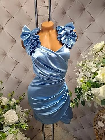 svecane haljinice: Svečana mini haljina od satena sa preklopom - Model: Asimetrična mini — 1