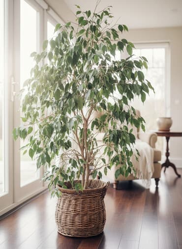 Palme: Veliki sobni fikus benjamin (Ficus benjamina) u dekorativnoj pletenoj — 1