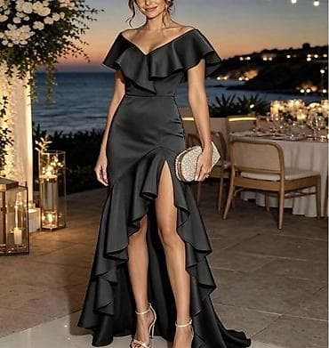haljine sa prorezima: Elegantna večernja haljina s volanima. - Kroj: asimetrična sirena — 2