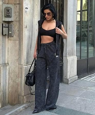 torbice za devojke: Alo ženski komplet – prsluk i trenerka u ispranom crnom/ugljen sivom — 2