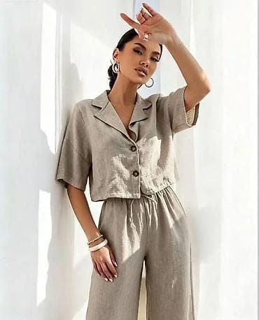 Overalls: Ženski laneni komplet – košulja i pantalone - Dvodelni set od — 4