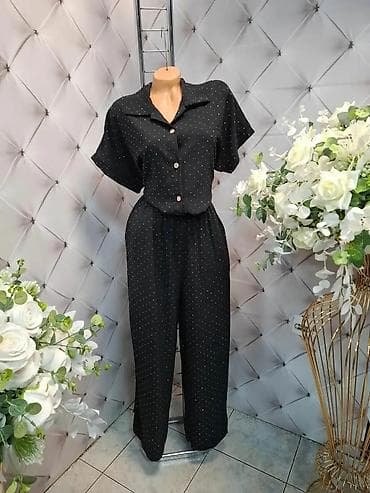 letnji kombinezoni: Damski komplet – košulja i široke pantalone - Kroj: ležerna košulja — 2