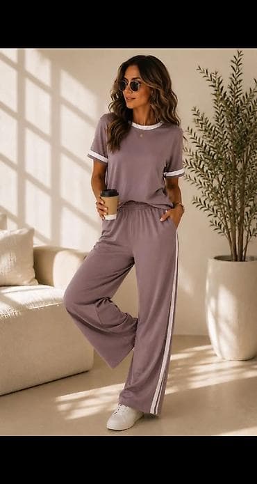 habibi u prirodi: Damski komplet za svakodnevni stil – majica + široke pantalone — 3