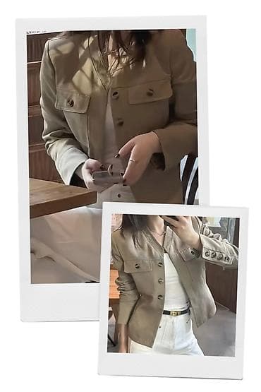 top ispod sakoa: Bež prolećna jaknica -blejzer,NOVA je nikada nije obučena.Ne odgovara — 1