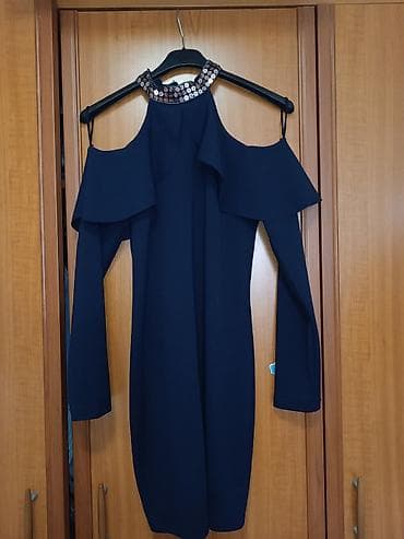 midi haljine: Elegantna ženska haljina – tamnoplava -Veličina: M-L - Rukavi: dugi — 1