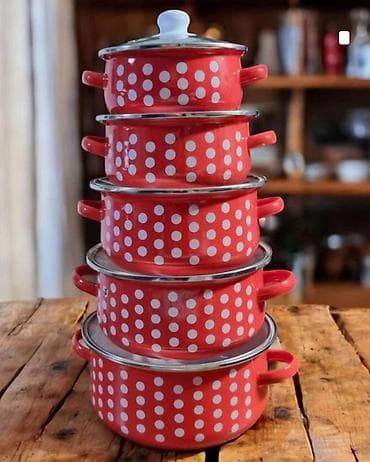 štapići za jelo: Set emajliranih šerpi sa poklopcima – 5 delova - Dizajn: klasični — 2