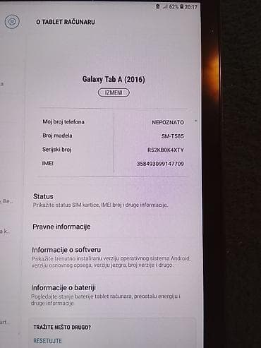 polovni serveri: Samsung Galaxy Tab A (2016) – model SM‑T585 - Ekran: oko 10.1 inča — 4