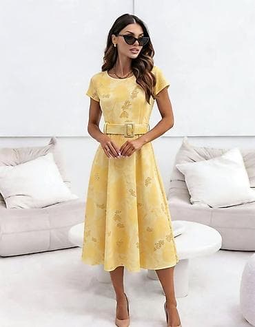 lisca: Ženska midi haljina s floralnim printom i pojasom - Kroj: A‑linija — 6