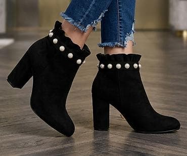 prada torbice cena: Ženske elegantne ankle čizme – crni antilop izgled sa dekorativnim — 1