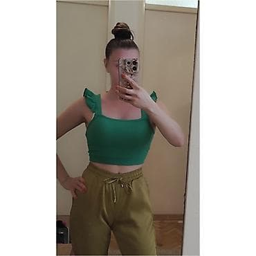 Shein Zeleni ženski crop top na bretele sa volančićima S/M NOVO -
